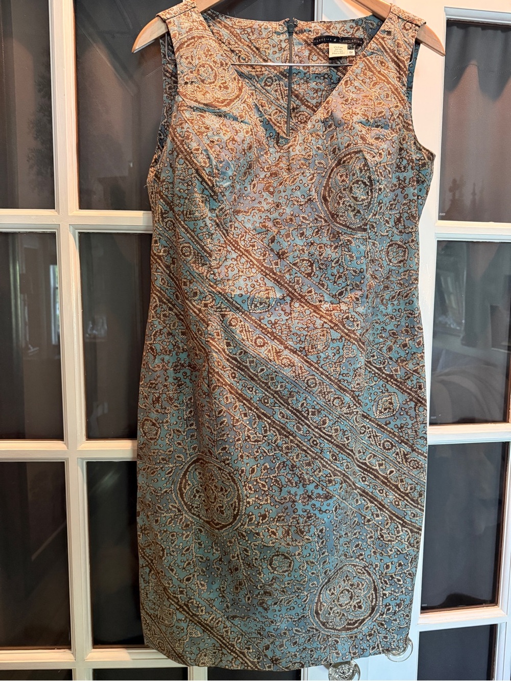 Peruvian Connection Teal and Brown Paisley Midi Dress